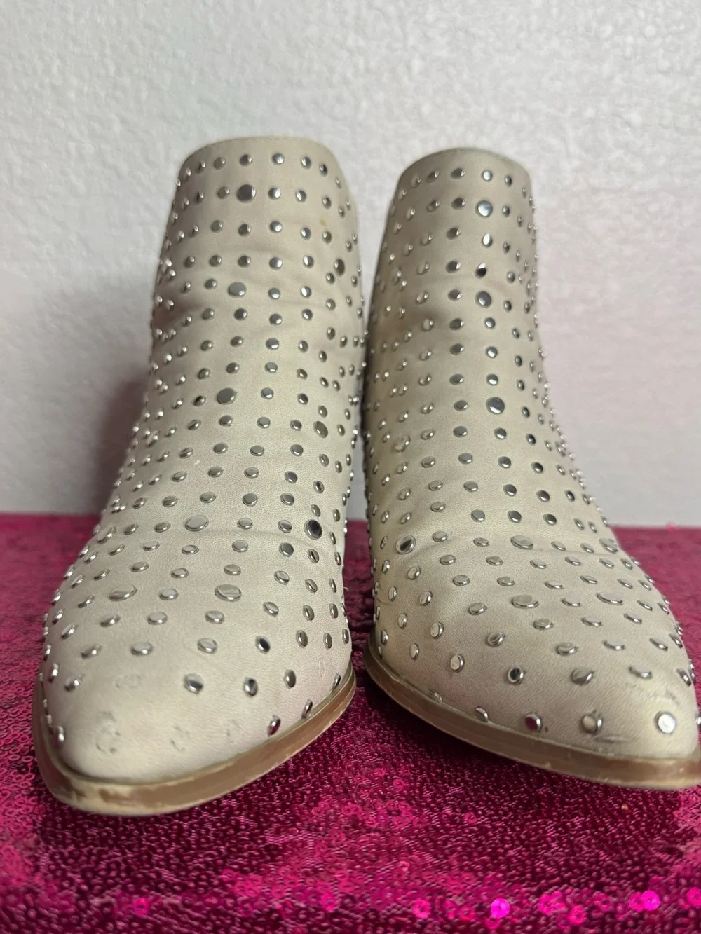 ALTAR’D STATE 🩶 Cowboy Ankle Booties- Silver Studded, Pointed Toe (Women’s 8.5)